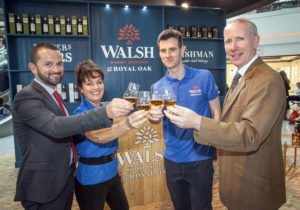 Shane Fitzharris, Jennifer McQuillan, Sean Normoyle and Bernard Walsh of Walsh Whiskey Distillery celebrate the launch of their virtual whiskey tour in T2 Dublin Airport