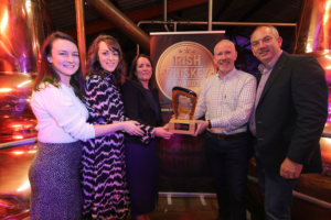 Bernard Walsh and Team receiving trophy for Best Irish Whiskey at The Irish Whiskey Awards